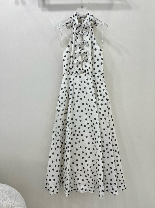 Robe midi dos nu en lin à pois Zimmermann 2025 avec nœud