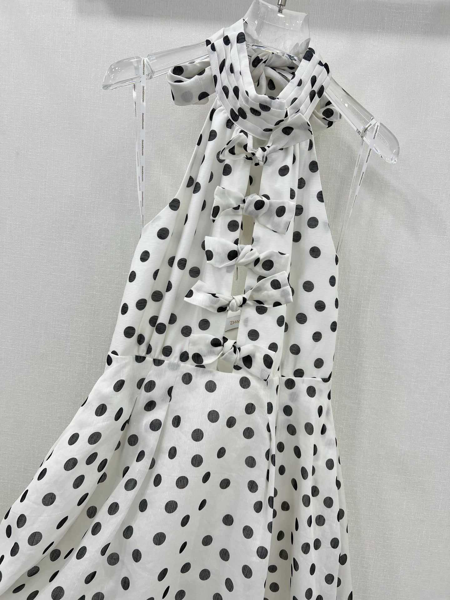 Abito midi in lino con scollo all'americana e fiocco Zimmermann 2025 a pois