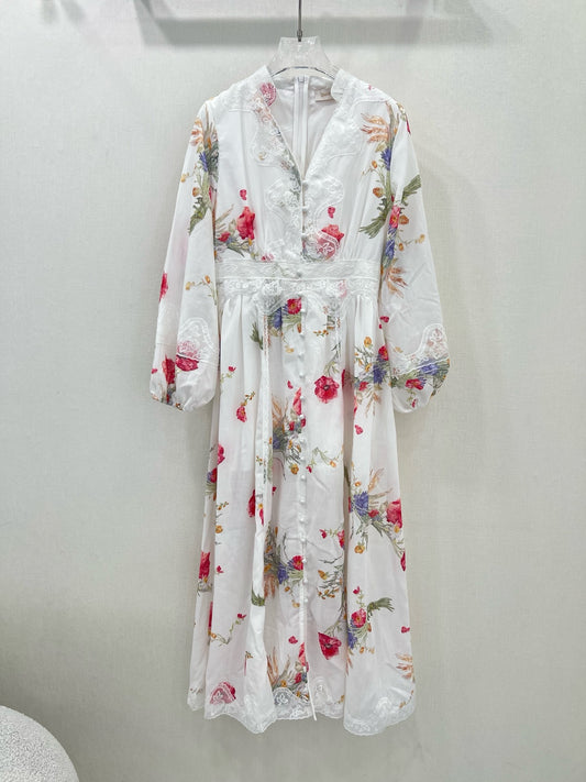 Robe midi à manches bouffantes et broderie florale Zimmermann 2025