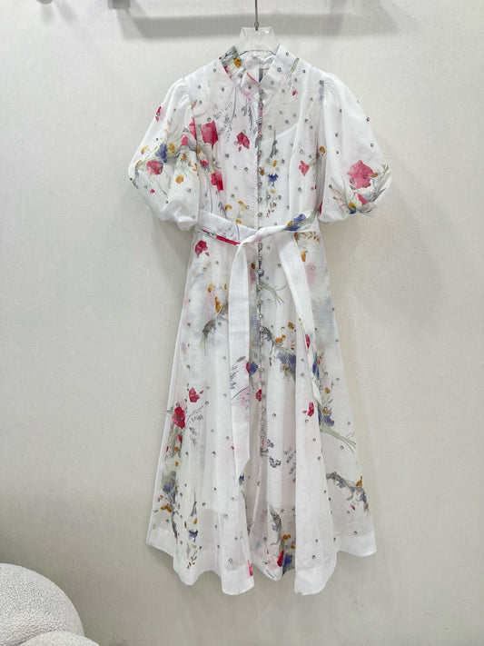 Robe mi-longue à col montant et manches bouffantes Zimmermann 2025
