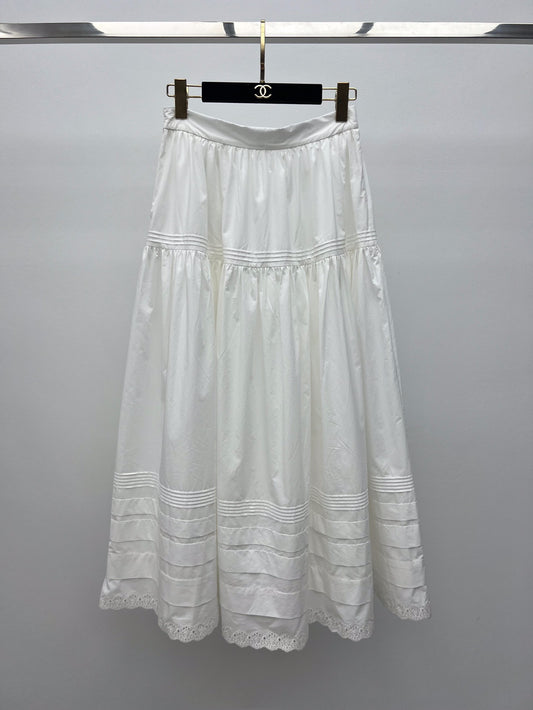 Zimmermann 2025 Cotton Lace-Trim A-Line Midi Skirt