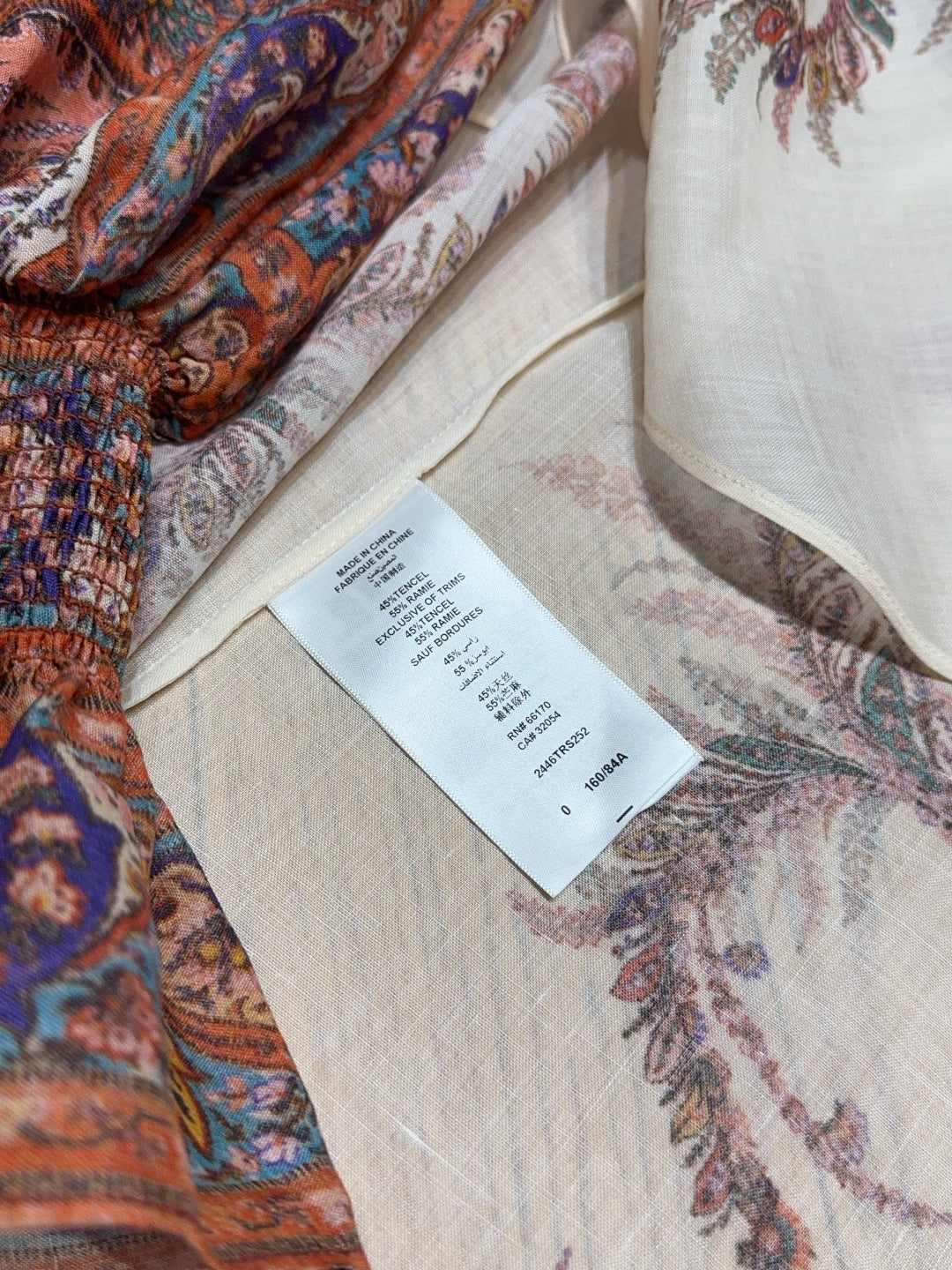 Chemisier en ramie crème à motif cachemire et manches lanternes Zimmermann