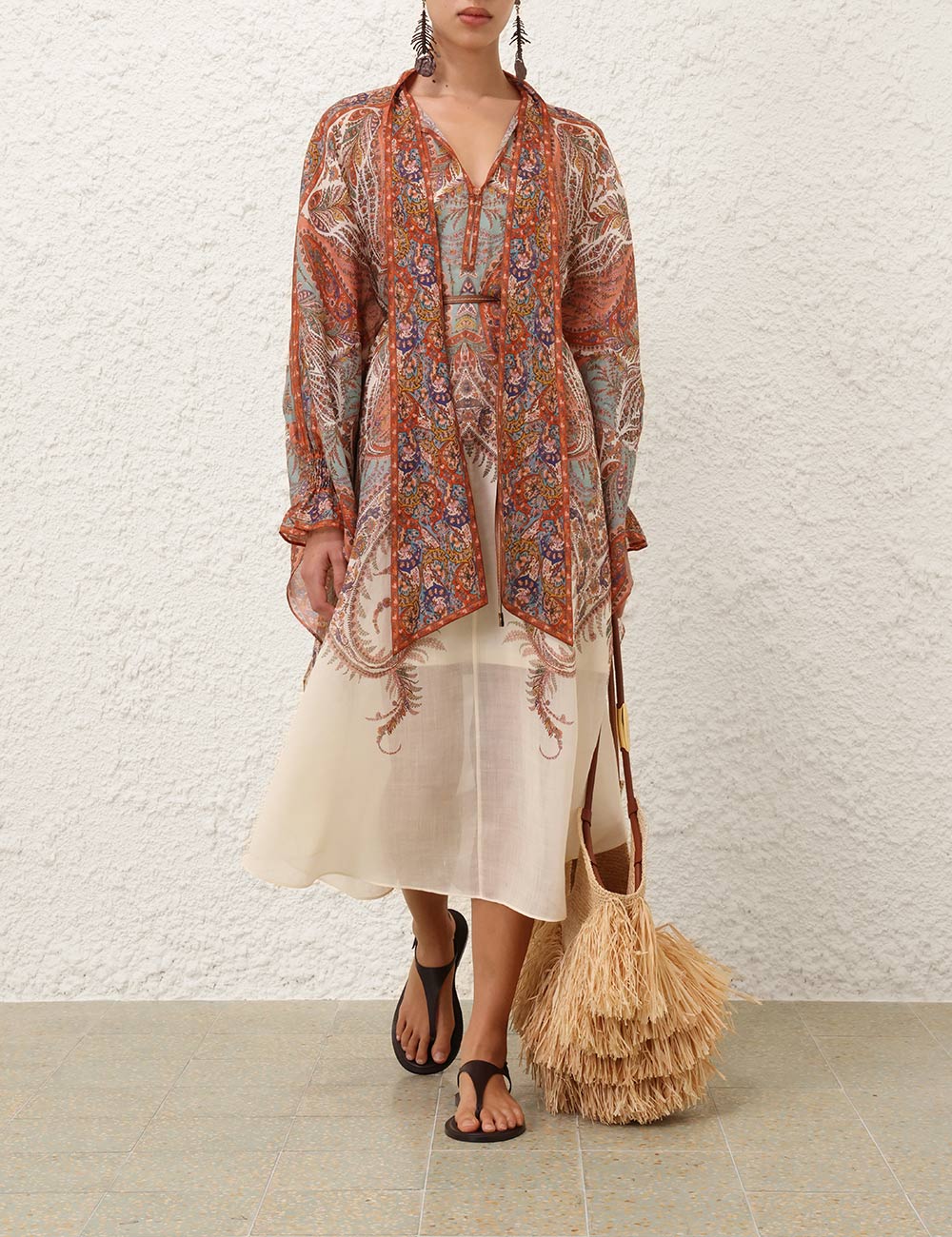 Robe mi-longue Rhiannon à motif cachemire Zimmermann Printemps 2025 – Crème