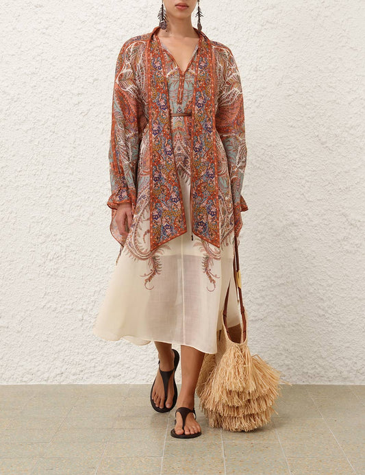 Robe mi-longue Rhiannon à motif cachemire Zimmermann Printemps 2025 – Crème