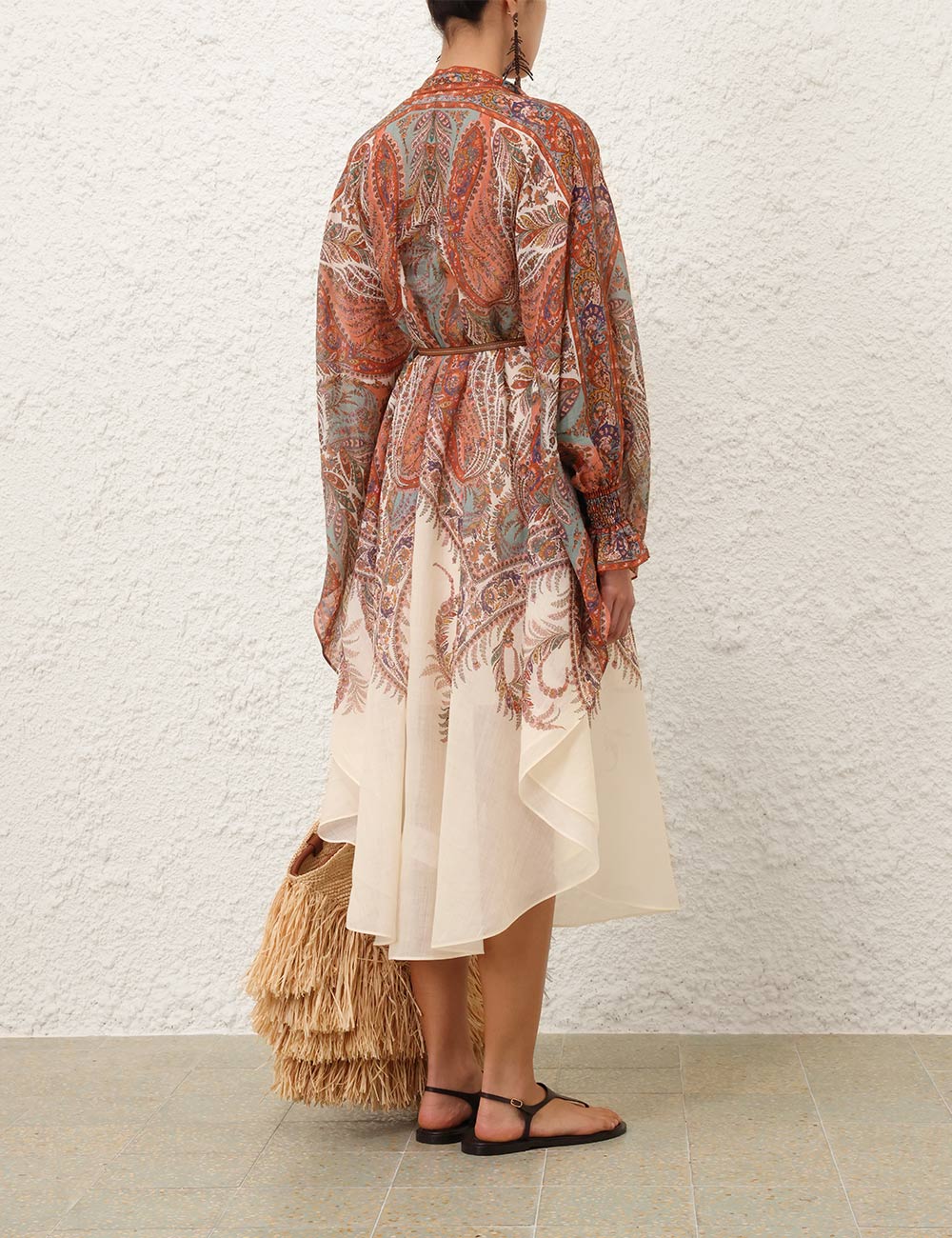 Robe mi-longue Rhiannon à motif cachemire Zimmermann Printemps 2025 – Crème