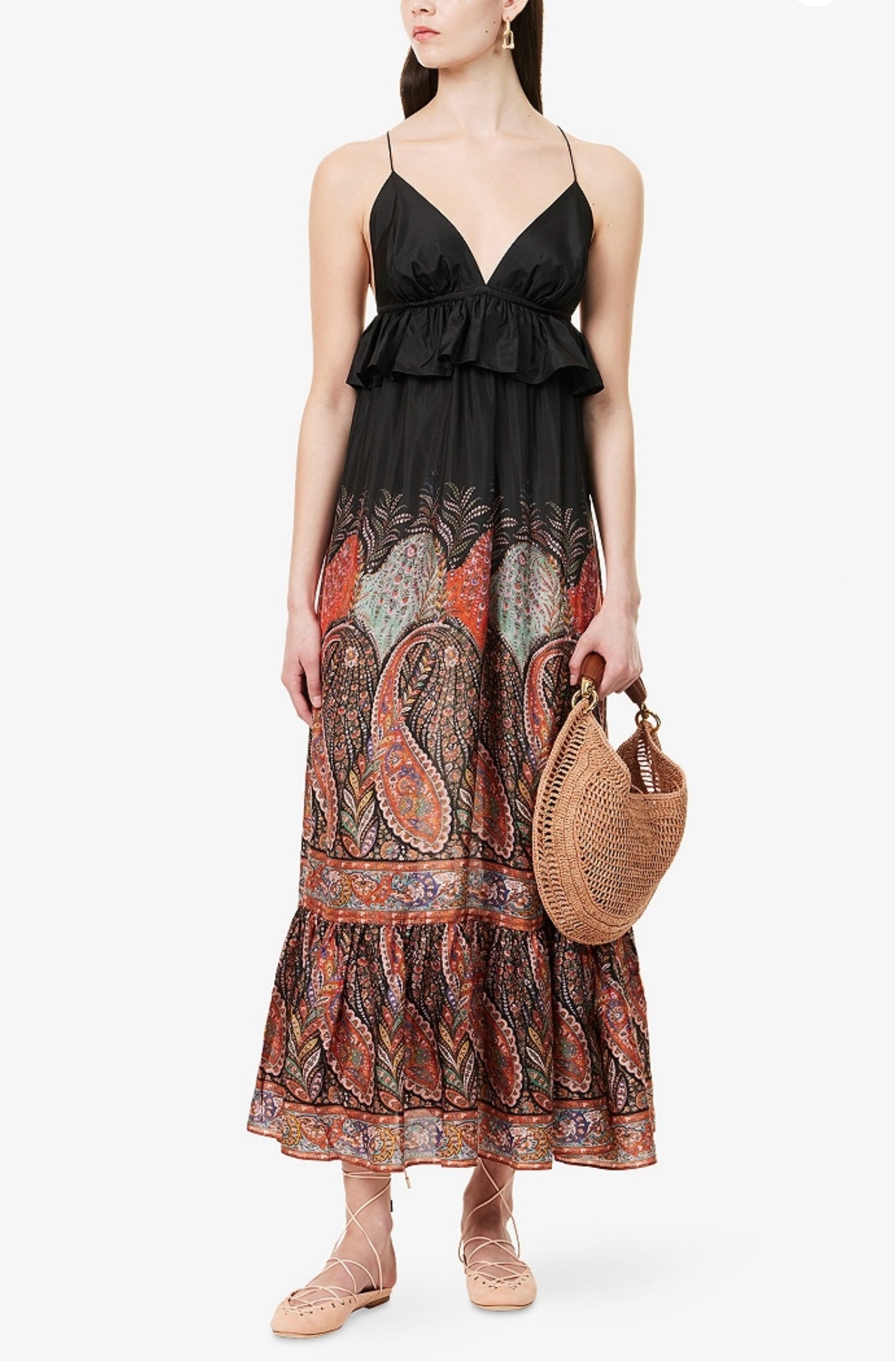 Robe mi-longue noire à motif cachemire Rhiannon de Zimmermann 2025