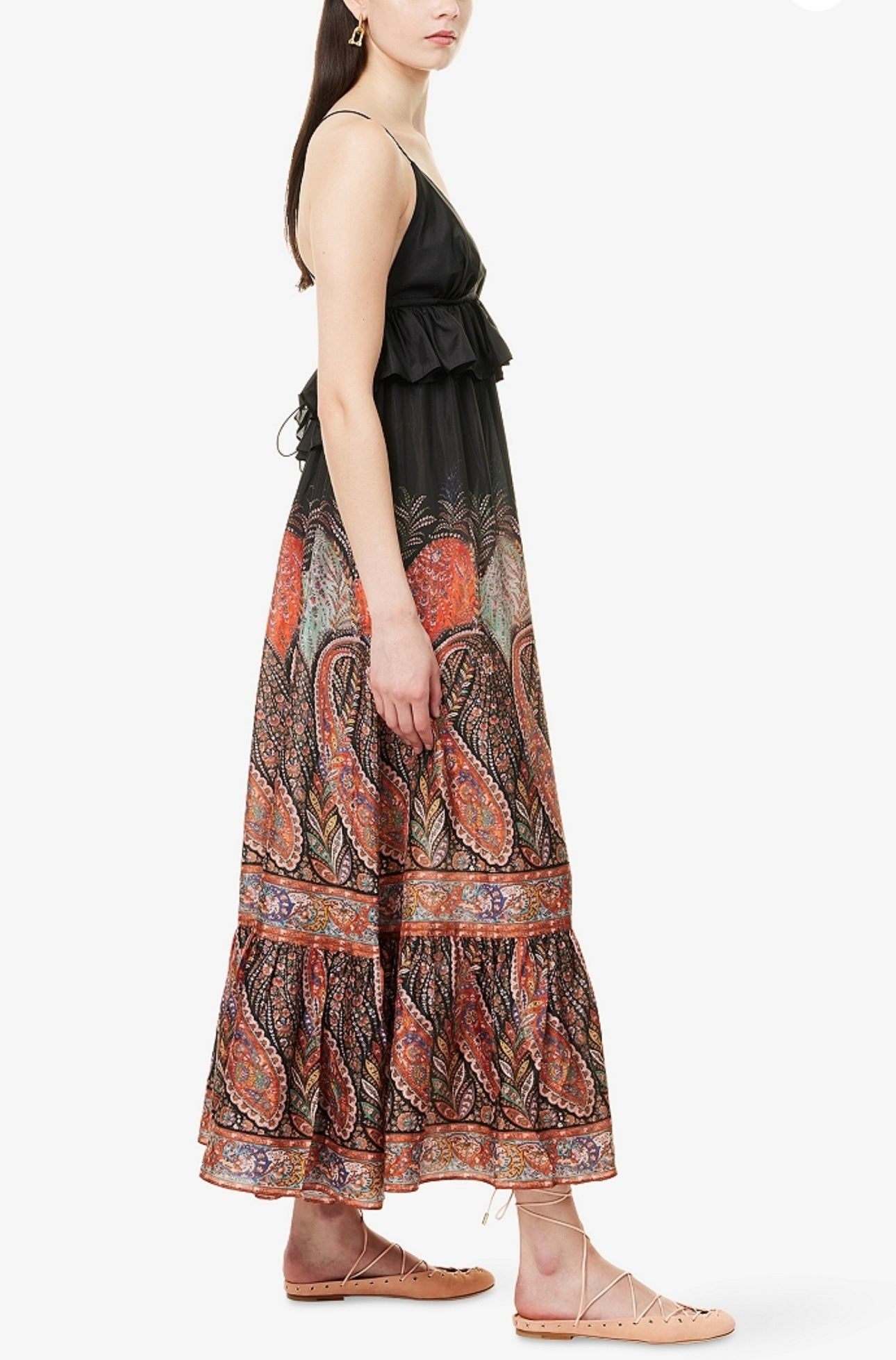 Robe mi-longue noire à motif cachemire Rhiannon de Zimmermann 2025