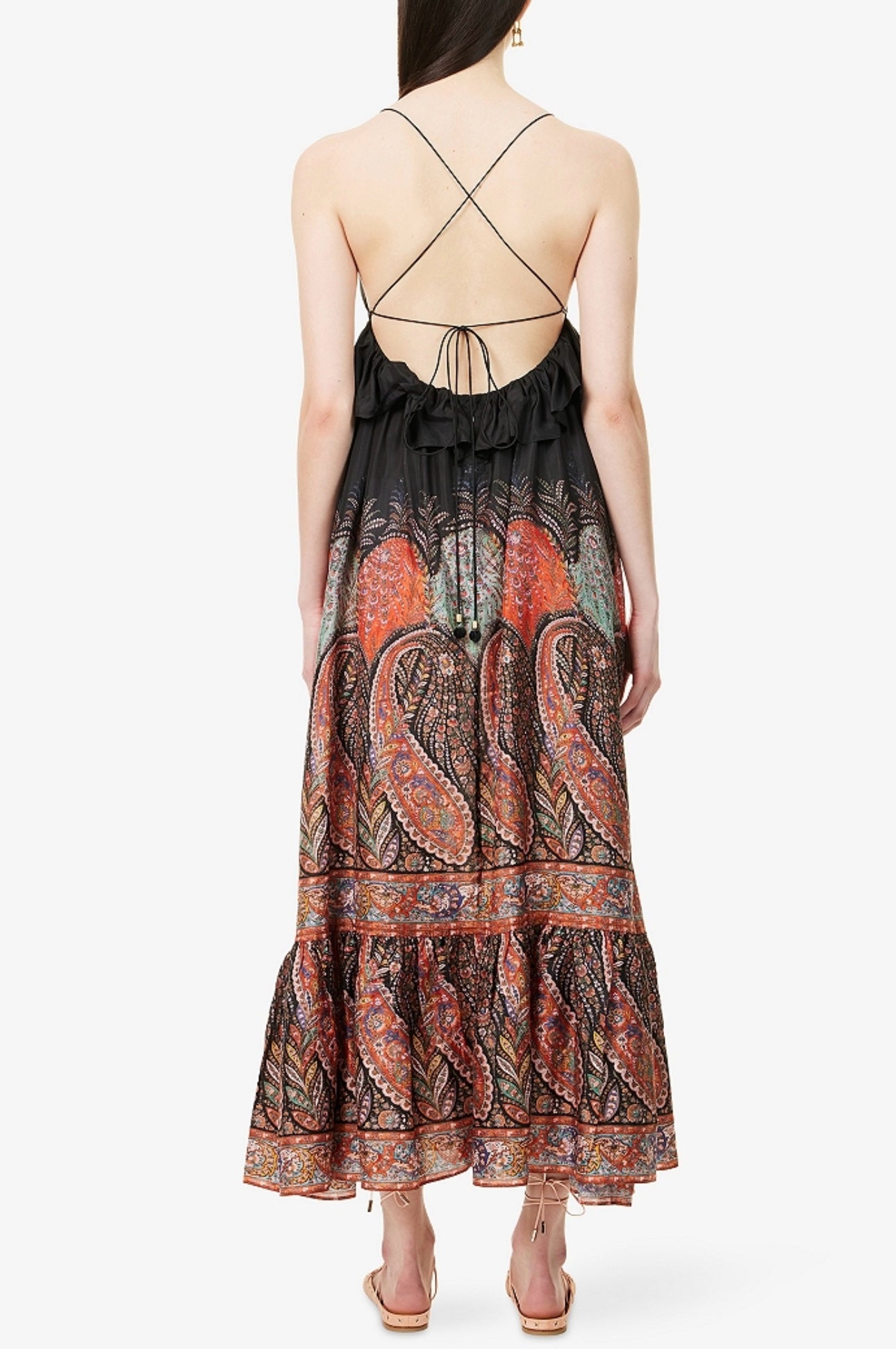 Robe mi-longue noire à motif cachemire Rhiannon de Zimmermann 2025