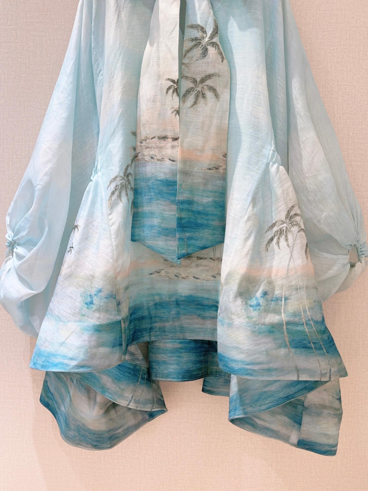 Robe courte à imprimé côtier Zimmermann avec nœud papillon et manches ballon
