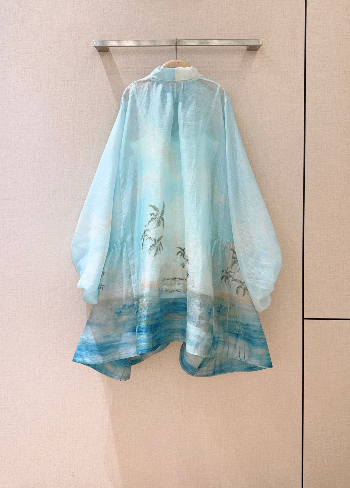 Robe courte à imprimé côtier Zimmermann avec nœud papillon et manches ballon