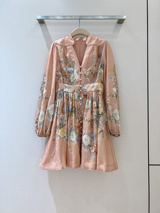 Robe courte à imprimé floral Zimmermann, décolleté en V profond et manches lanternes