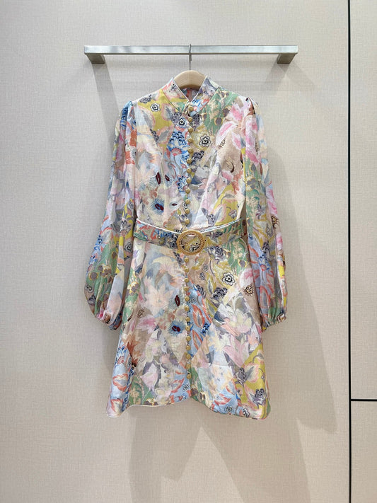 Mini-robe en lin à imprimé patchwork floral et ceinture Zimmermann