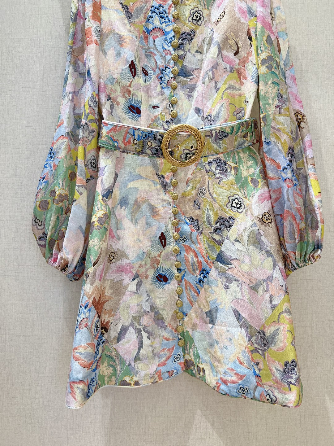 Mini-robe en lin à imprimé patchwork floral et ceinture Zimmermann