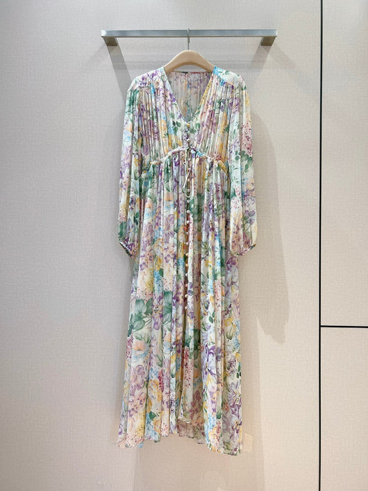Robe longue en soie taille empire Zimmermann à imprimé floral pêche