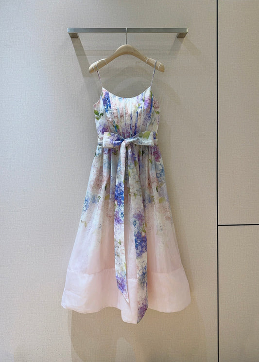 Robe midi en organza de soie mélangée à fleurs Zimmermann avec ceinture à nouer