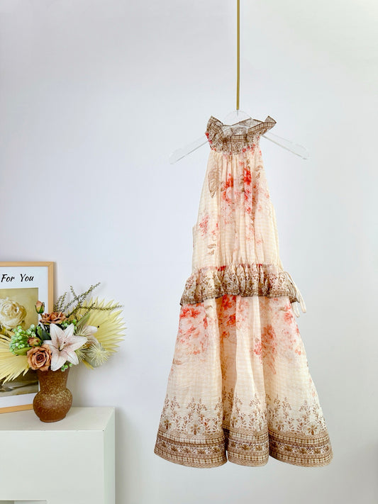 Robe courte dos nu à volants Zimmermann Illuminate en soie et lin