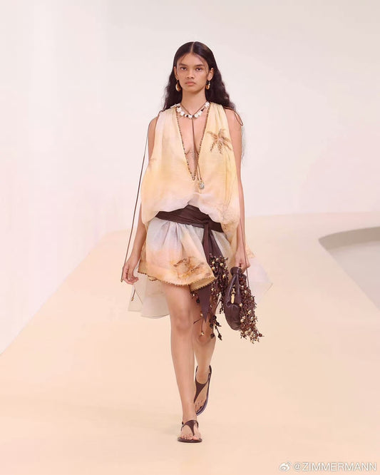 Mini-robe Zimmermann en soie et lin ornée de détails perlés