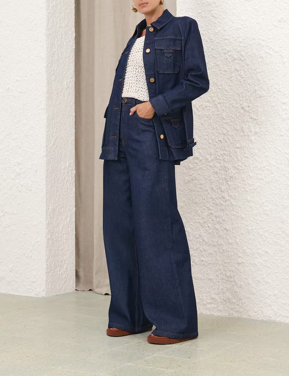 Ensemble veste blazer en jean et jean large Zimmermann