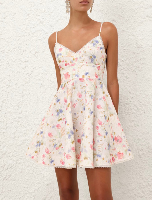 Mini-robe en lin et dentelle florale Zimmermann