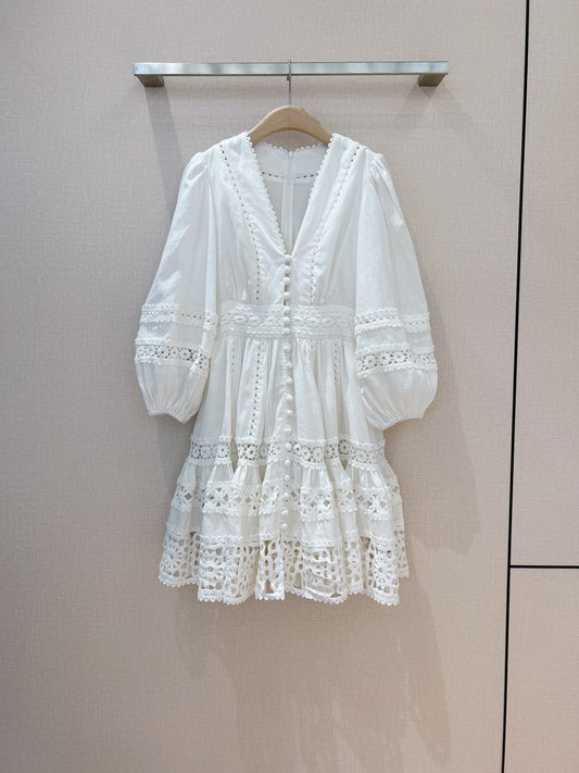 Mini-robe en lin ivoire Zimmermann avec bordure au crochet