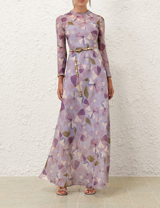 Robe longue transparente à fleurs lilas Dawning de Zimmermann