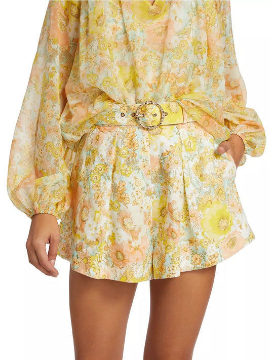 Short en lin fleuri avec ceinture Zimmermann