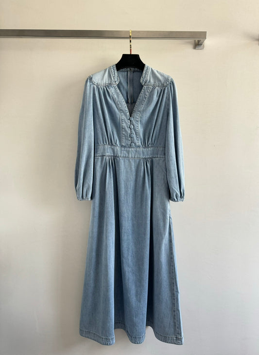 Zimmermann Vintage Wash Denim V-Neck Midi Dress