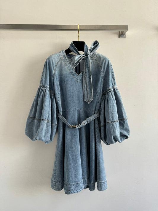 Zimmermann Washed Denim Puff Sleeve Mini Dress