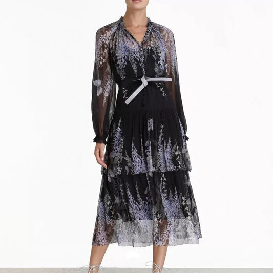 Zimmermann Violet Print Tiered Tulle Dress with Inner Slip