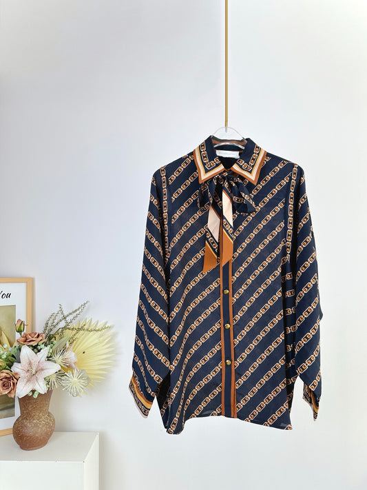 Zimmermann “ILLUMINATE” Chain Print Silk Long Sleeve Shirt