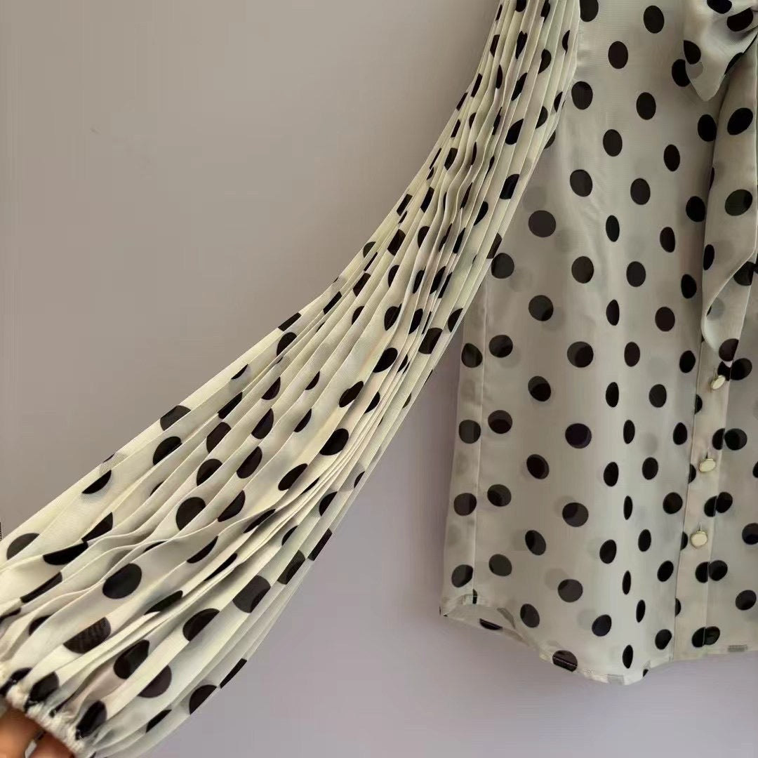 Zimmermann Cream Polka Dot Bow Blouse & Pleated Midi Skirt Set