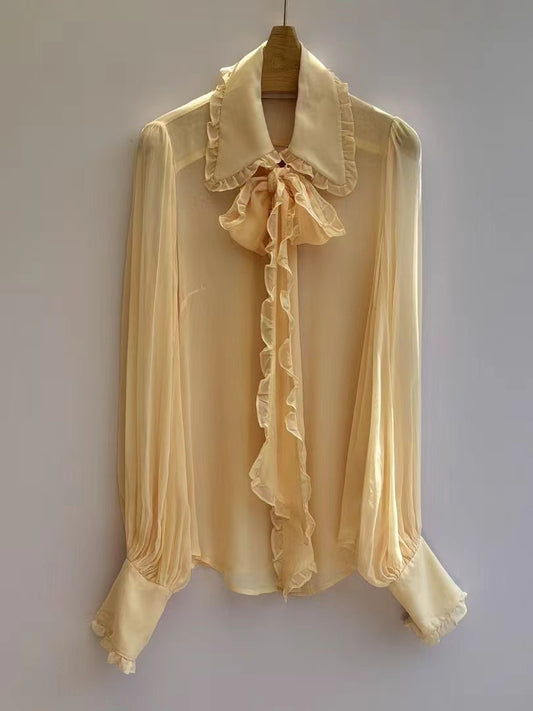Zimmermann Sheer Lantern Sleeve Blouse with Detachable Ruffle Bow