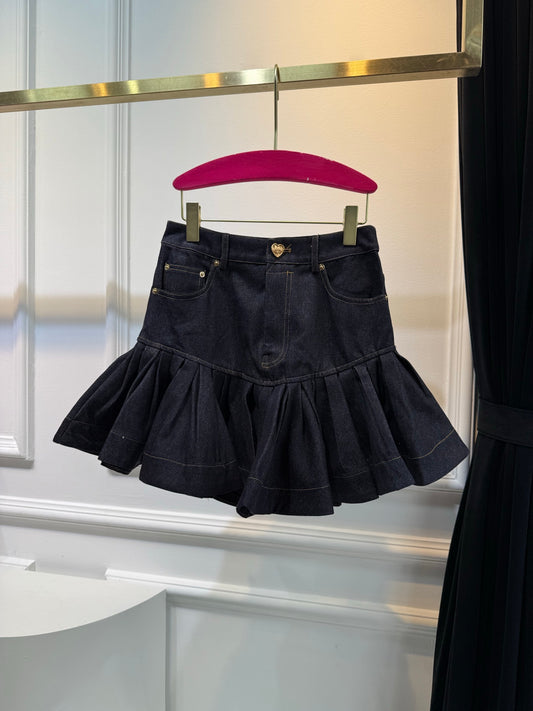Zimmermann Pleated Ruffle Hem Denim Mini Skirt