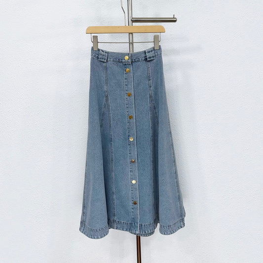 Zimmermann High-Waisted A-Line Denim Midi Skirt