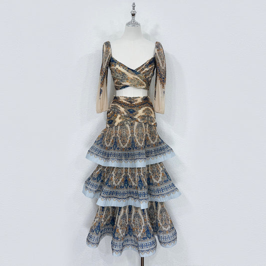 Zimmermann Pleated Crop Top and Tiered Maxi Skirt Set