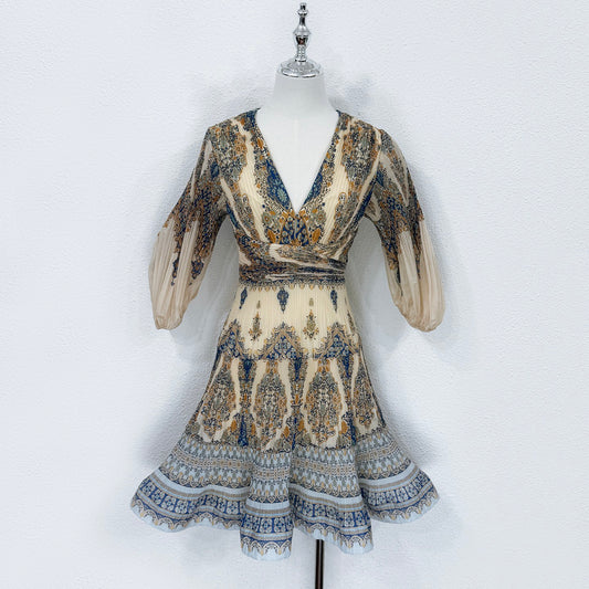 Zimmermann Pleated Baroque Print Mini Dress