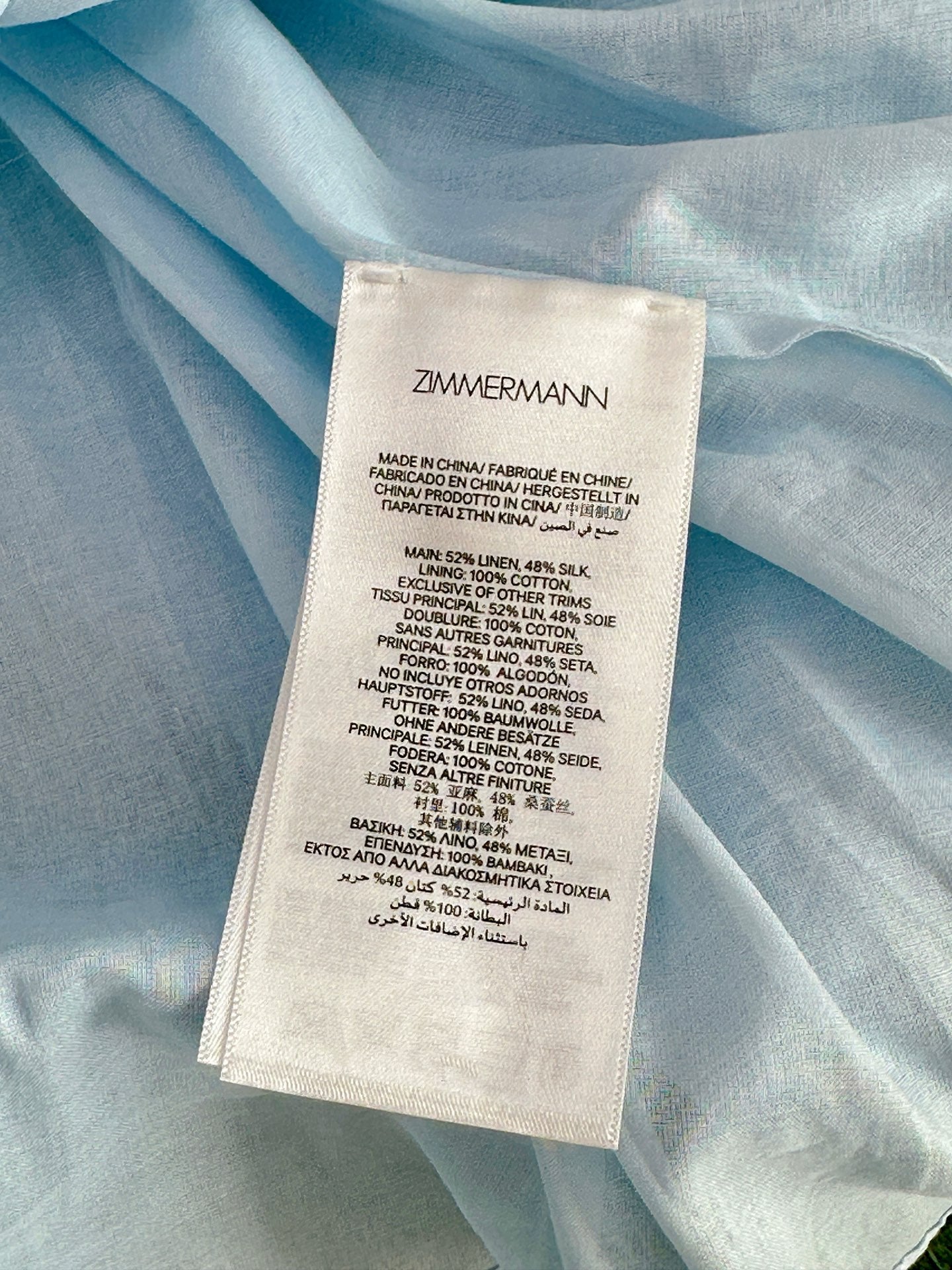 Zimmermann Illuminate V-Neck Midi Dress in Silk-Linen Organza