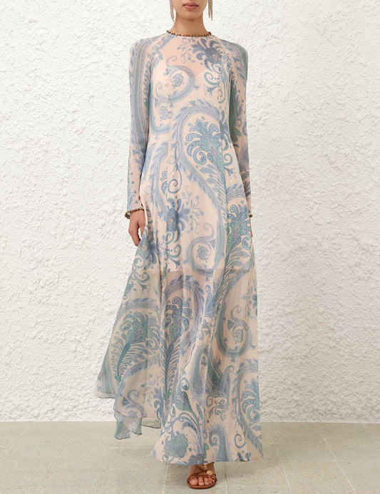 Zimmermann Illuminate Long Sleeve Embellished Maxi Dress