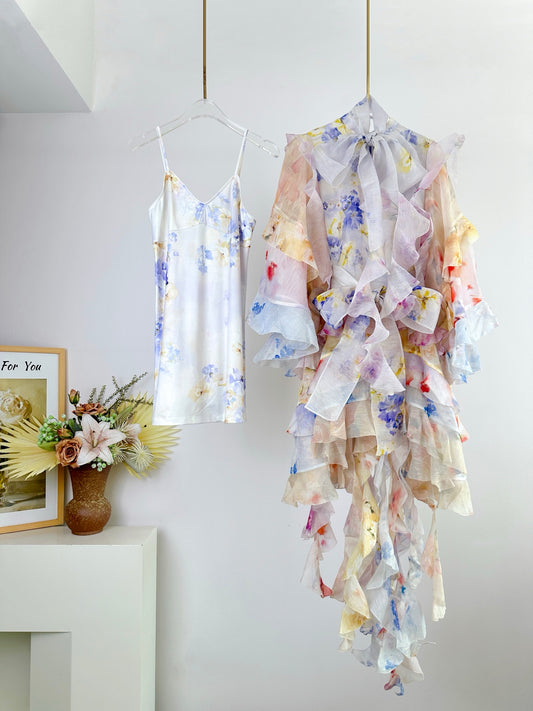 Zimmermann Illuminate Ruffled Floral Mini Dress with Slip