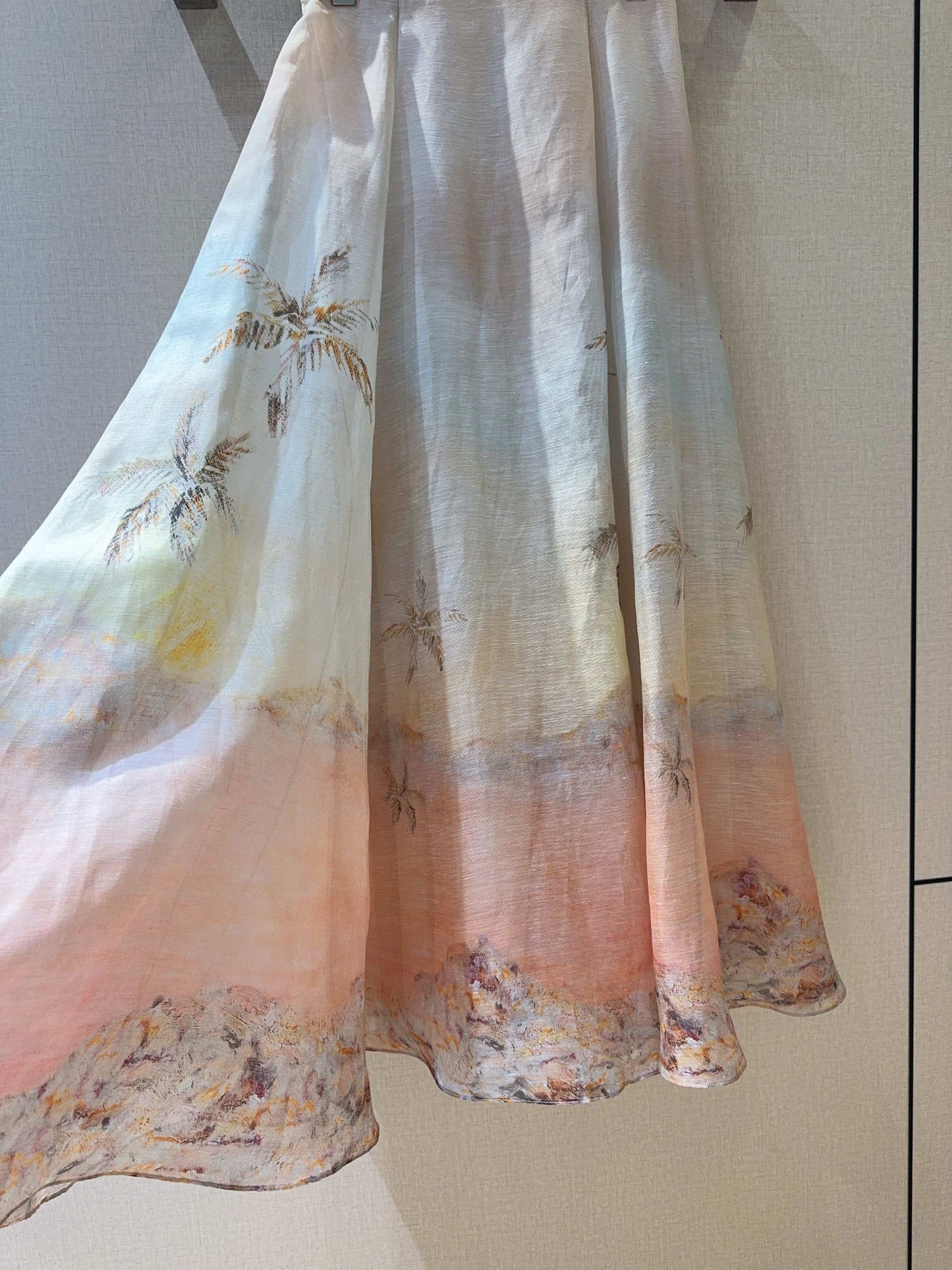 Zimmermann Guava Sunset Print Silk-Linen Maxi Skirt
