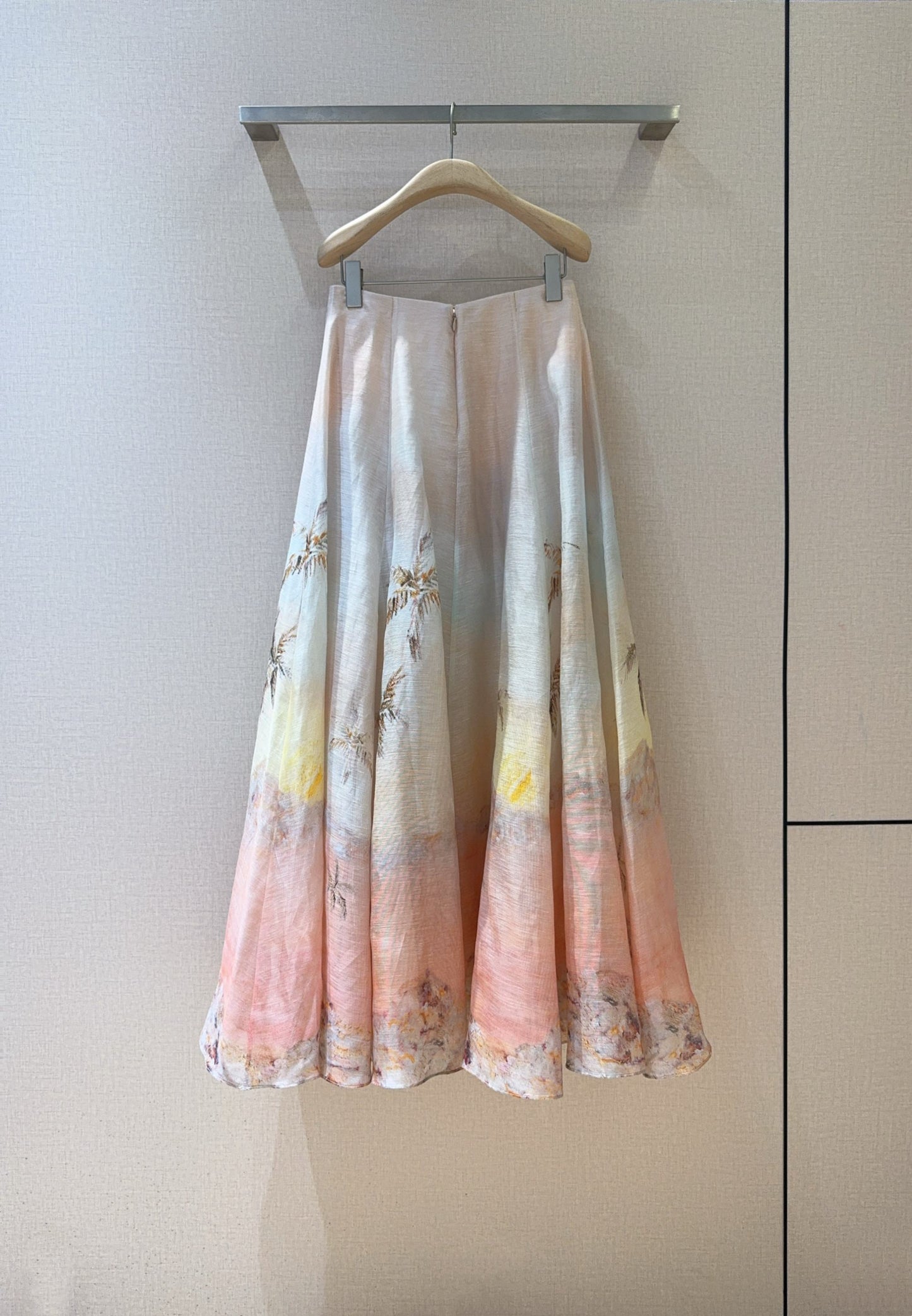 Zimmermann Guava Sunset Print Silk-Linen Maxi Skirt