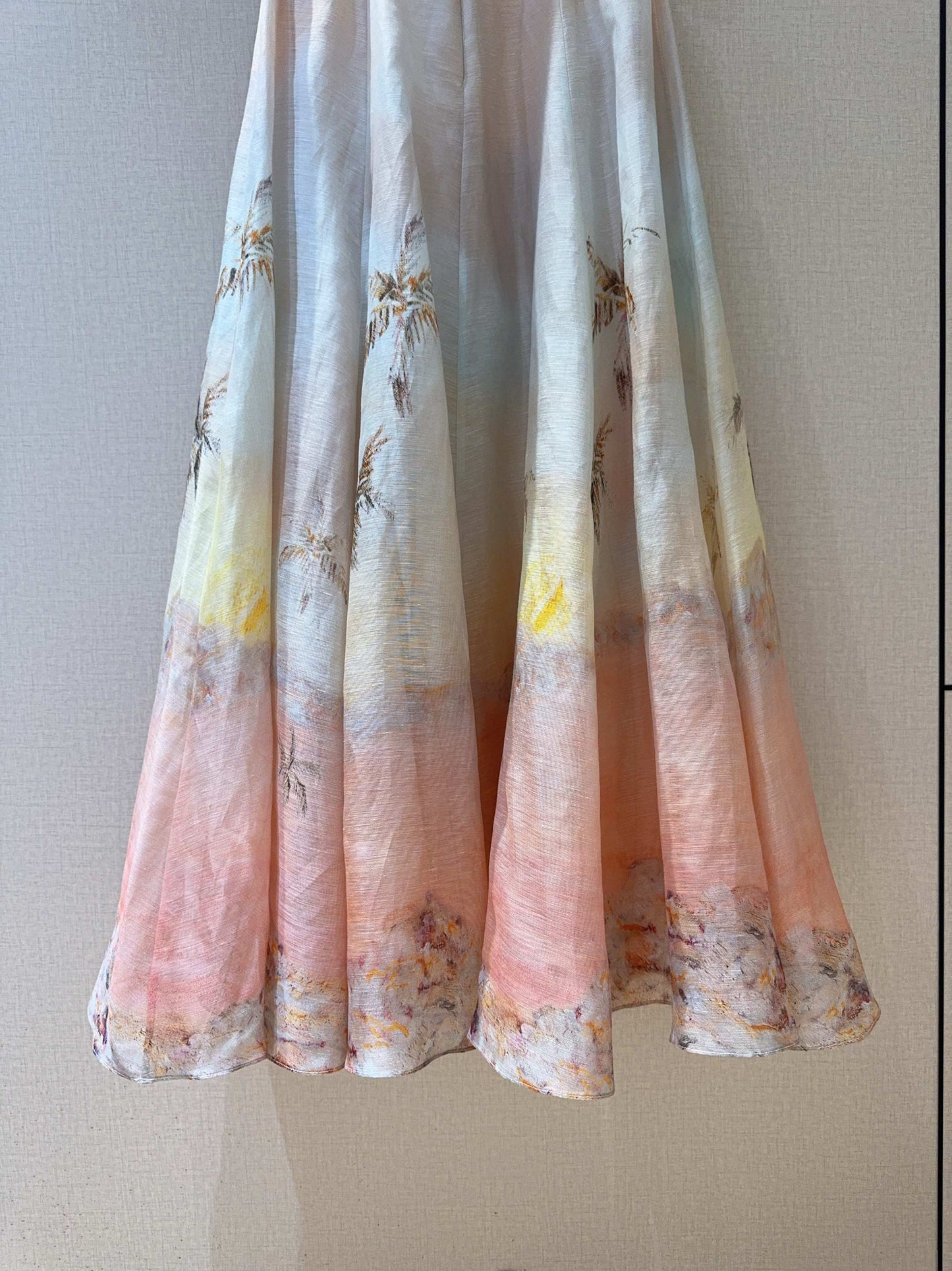 Zimmermann Guava Sunset Print Silk-Linen Maxi Skirt
