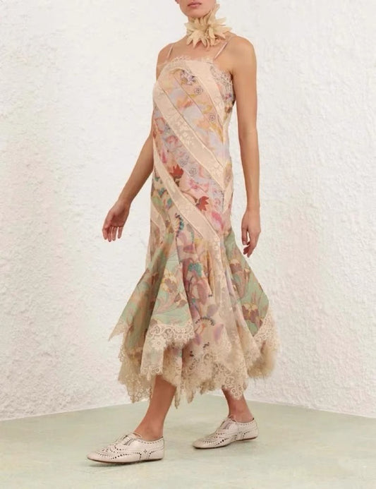 Zimmermann Patchwork Lace-Trimmed Floral Maxi Dress
