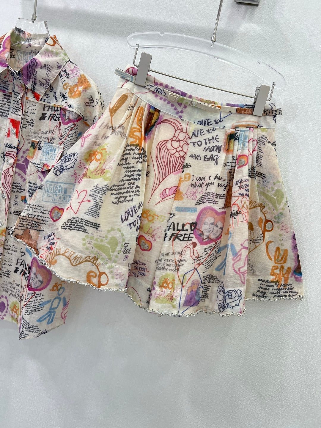 Zimmermann Graffiti Print Cotton Shirt & Embellished Shorts Set