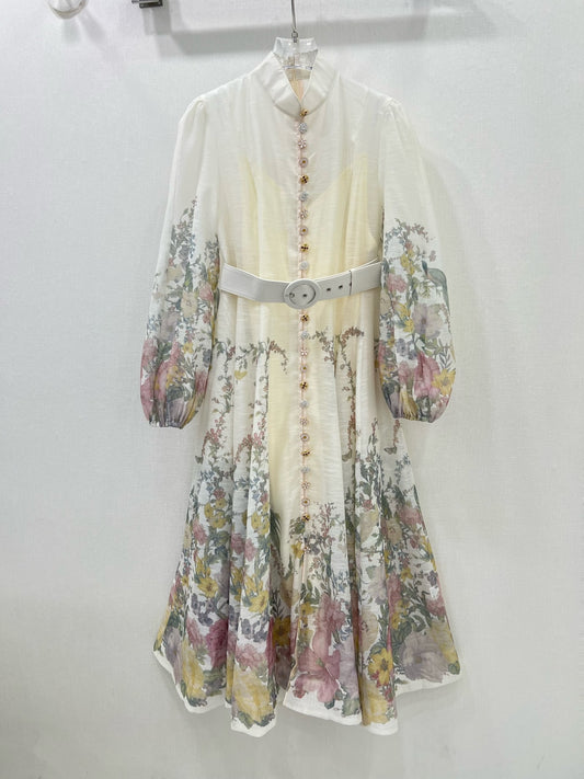 Zimmermann Floral Lantern Sleeve Button-Front Maxi Dress