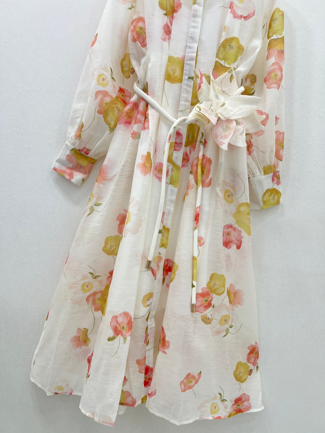 Zimmermann Tulip Print Cotton Maxi Dress with Belt and Lantern Sleeves