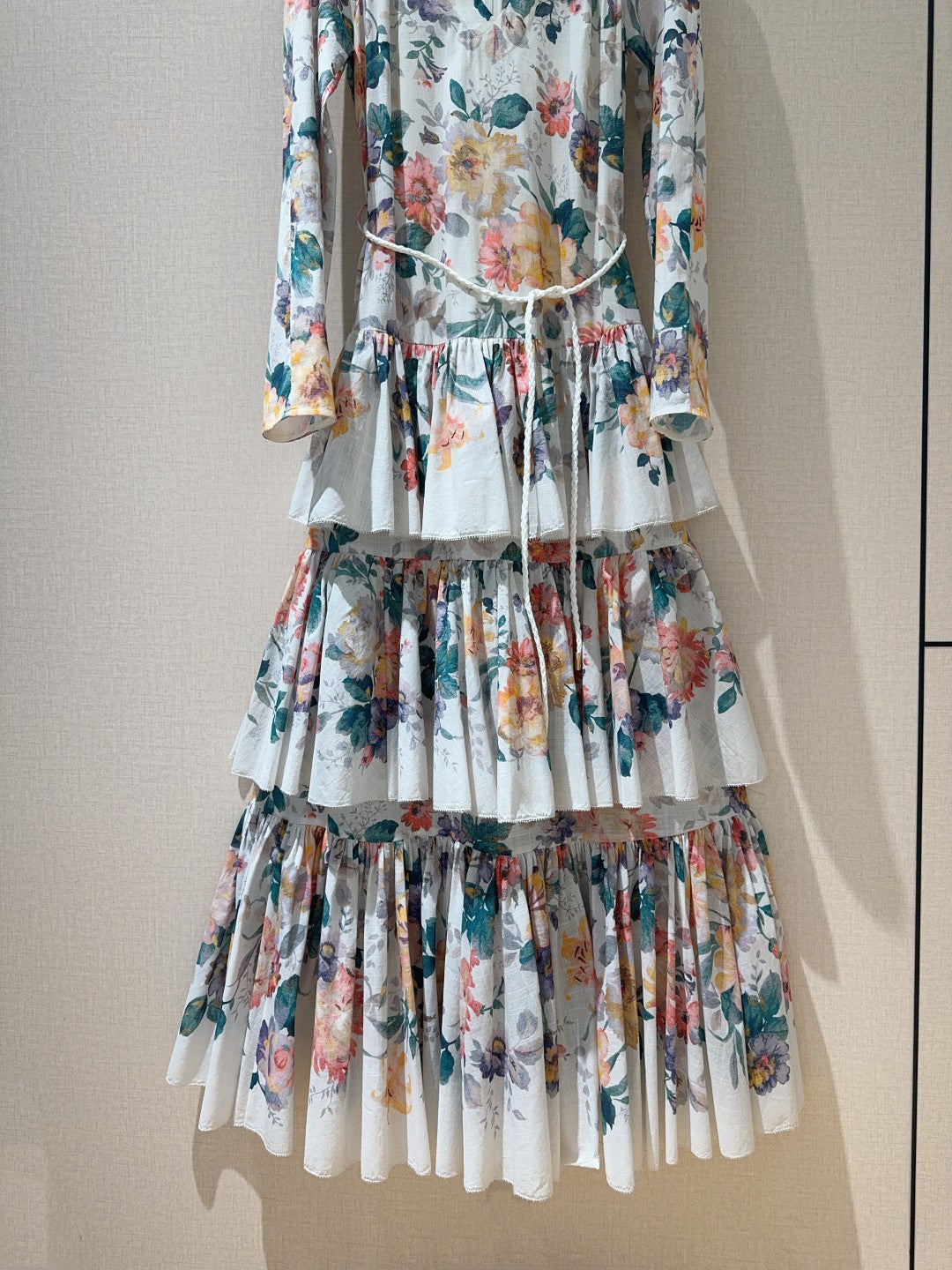 Zimmermann Cream Floral Tiered Maxi Dress with Detachable Waist Tie