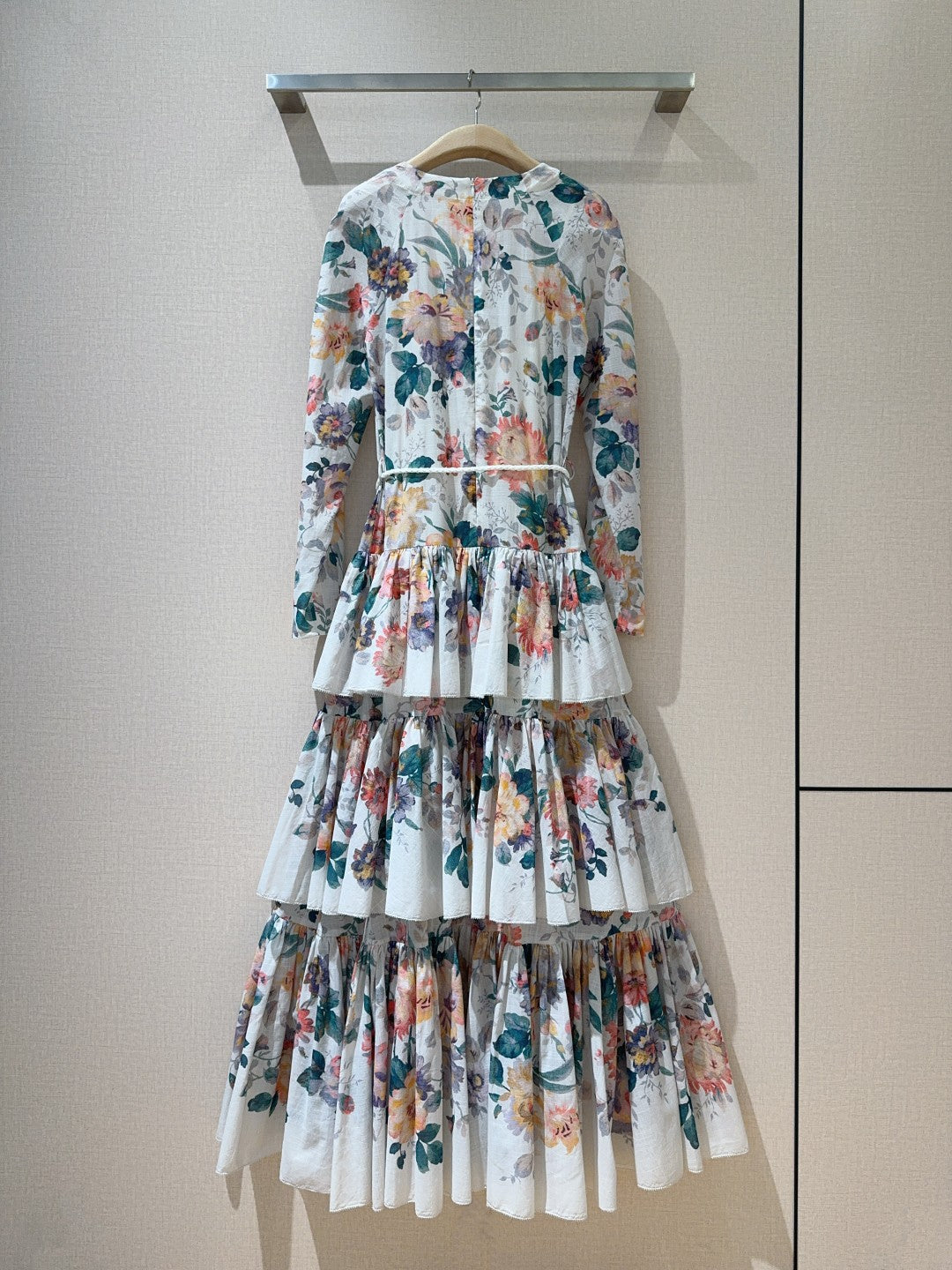 Zimmermann Cream Floral Tiered Maxi Dress with Detachable Waist Tie