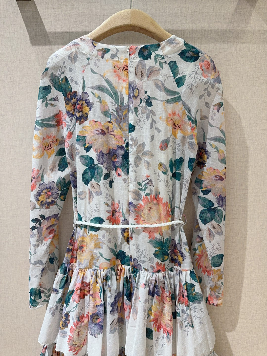 Zimmermann Cream Floral Tiered Maxi Dress with Detachable Waist Tie
