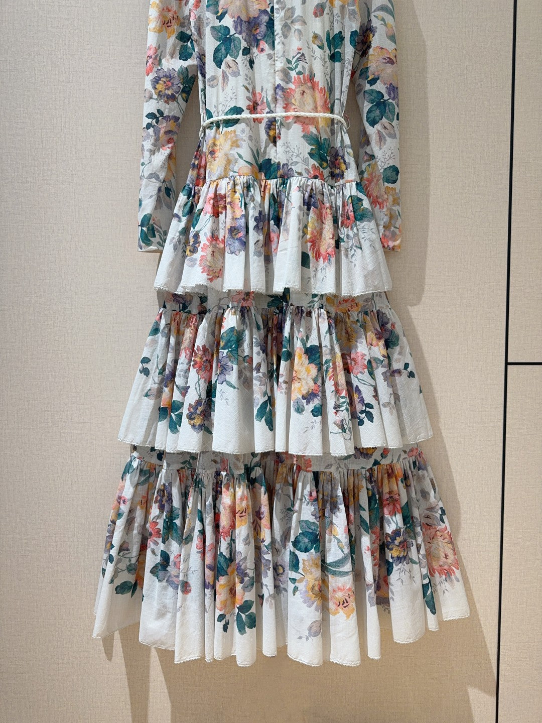 Zimmermann Cream Floral Tiered Maxi Dress with Detachable Waist Tie